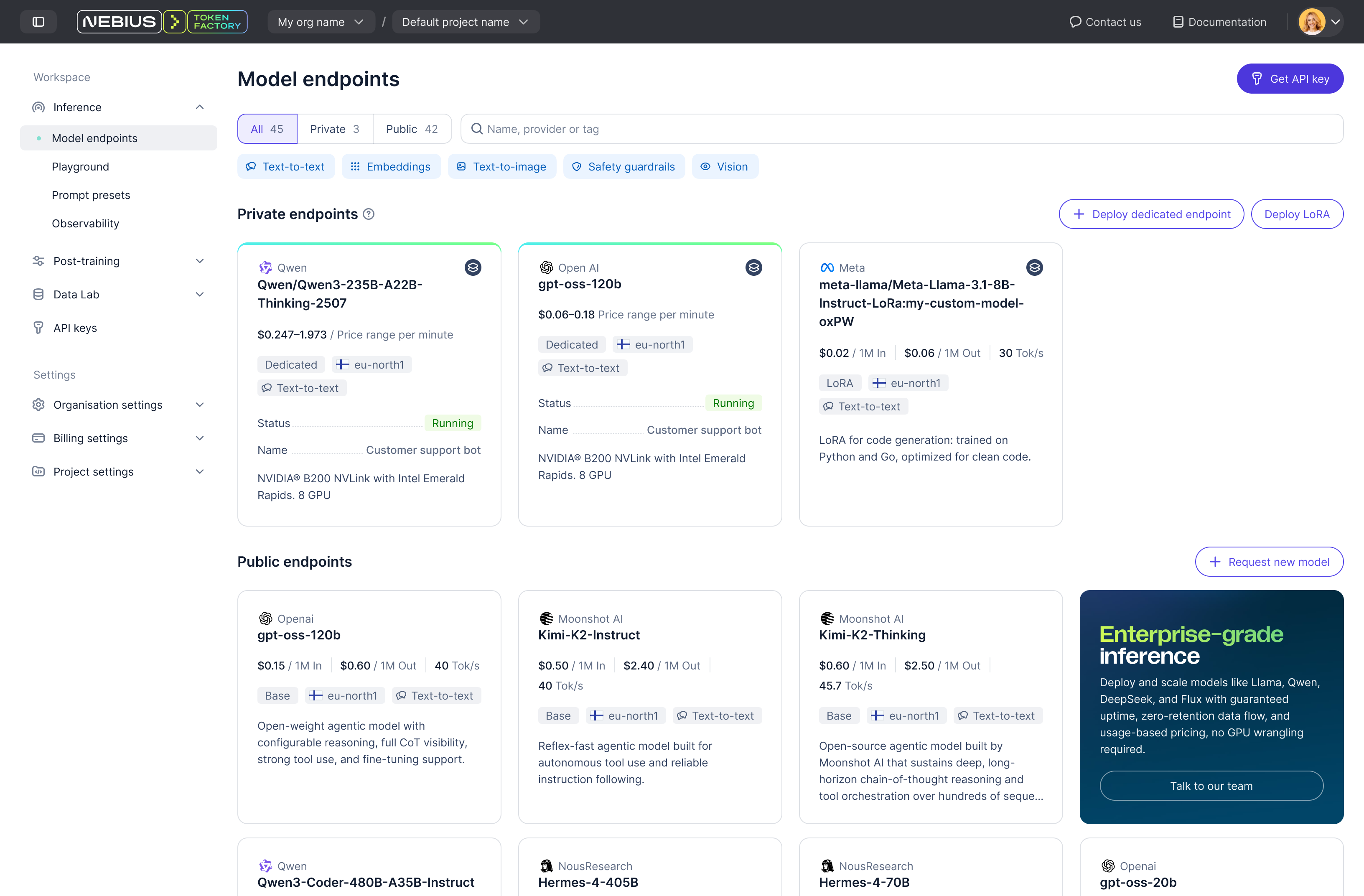 Nebius Token Factory — Model Endpoints